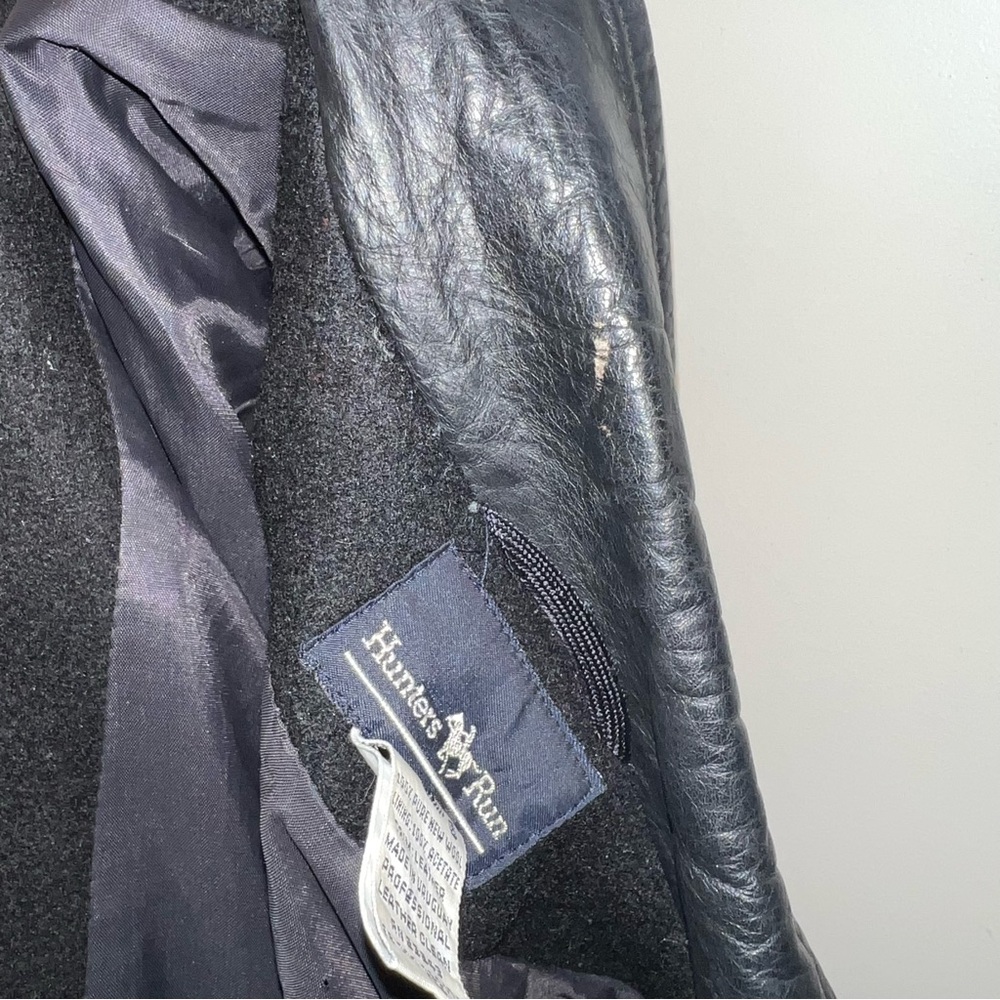 Vintage Hunter’s Run Pure New Wool And Leather Trim Black Long Coat - Picture 14 of 14